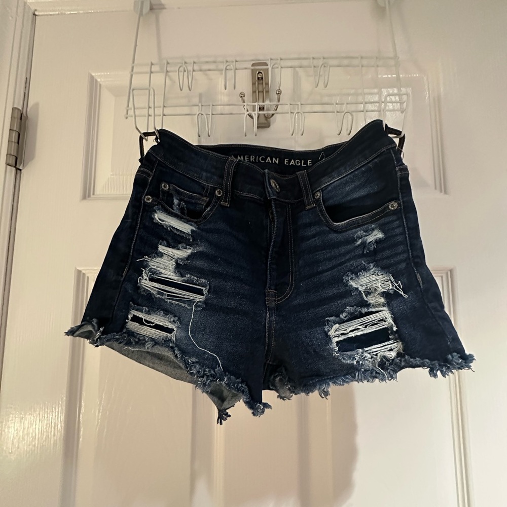 American Eagle Outfitters Blue Distressed Jean Shorts